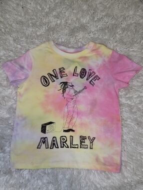 Zion Rootswear Tie-Dye "One Love Marley" Kids Tee - Pink/Yellow/Purple
